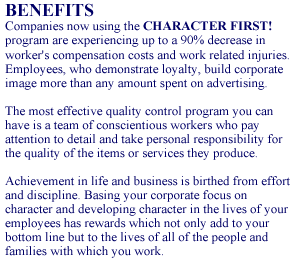 Benefits of CHARACTER FIRST training program